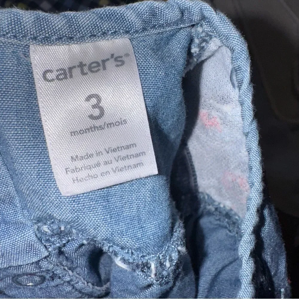Kid's Carter's Blue Denim Dress with Red Embroidery